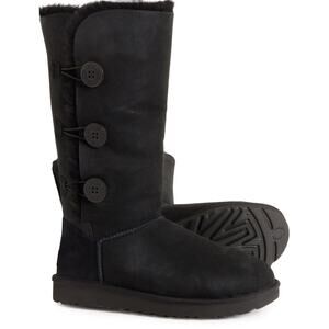 UGG Australia Women's Black Suede Bailey Button Triplet II Tall Boots 5 NEW